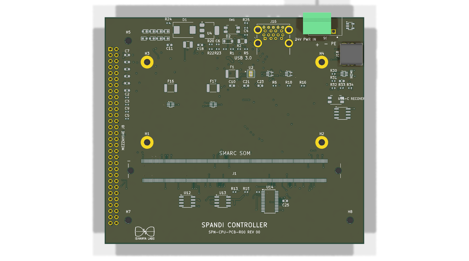 3D PCB rendering of the Spandi controller board, under development